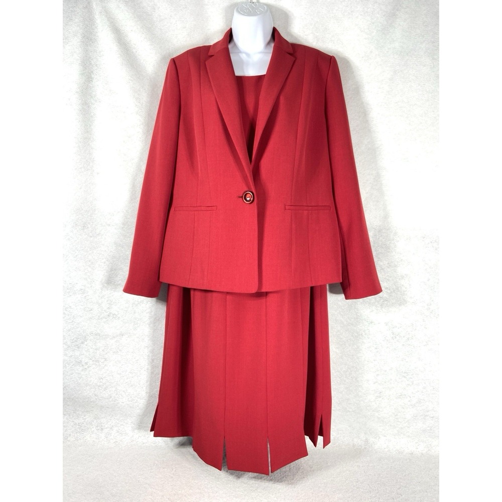 Kasper 2PC Dress Suit Women's Size 14 Red Blazer Button Church Career EUC